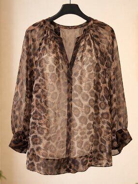 Joie Sheer Leopard Print Blouse Size Large